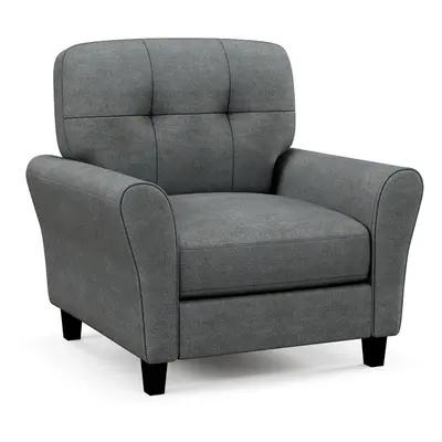 Upholstered Single Sofa Tufted Armchair W/ Back Cushion Wood Legs Grey