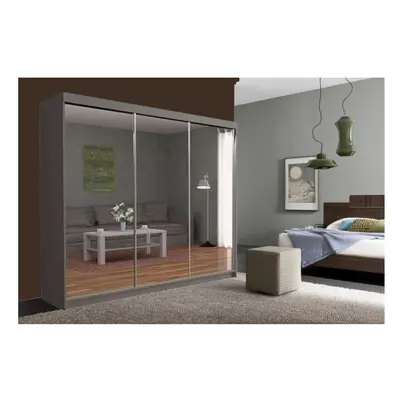 (Grey, cm) Sliding Mirror Door Wardrobe | Milan