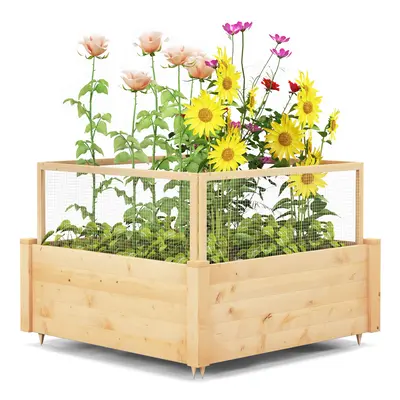 Raised Garden Flower Bed Vegetables Planter Box W/ Critter Guard Fence