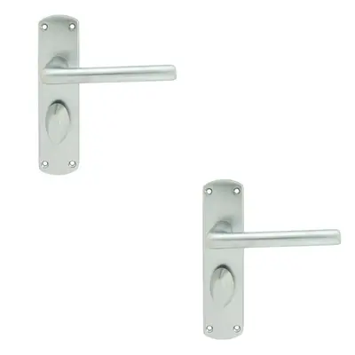 2x Rounded Straight Bar Handle on Bathroom Backplate x 42mm Satin Chrome