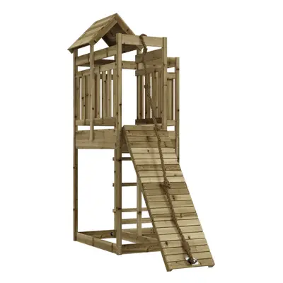 (solid impregnated pinewood) vidaXL Playhouse Playset with Climbing Wall Outdoor Play Tower Soli