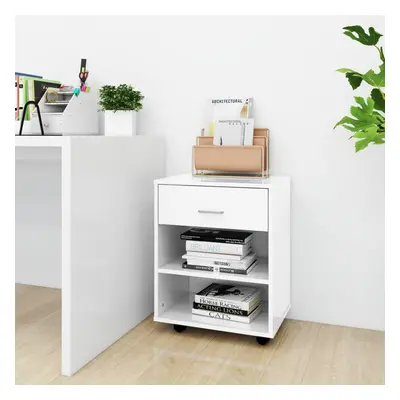 vidaXL Rolling Cabinet High Gloss White Chipboard Home Drawer Rolling Cabinet