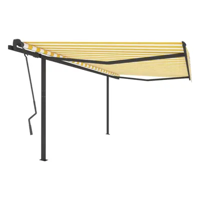 vidaXL Manual Retractable Awning with Posts 4x3.5 m Yellow and White Garden