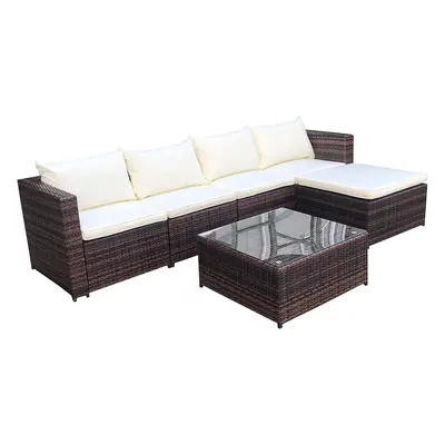 (Brown, With Cover) EVRE Miami Rattan Outdoor Set with coffee table