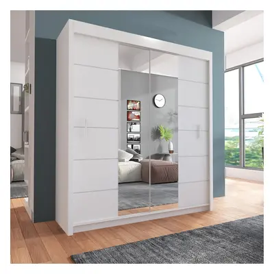 (203cm, White) Sliding Mirror Door Wardrobe | Lisbon