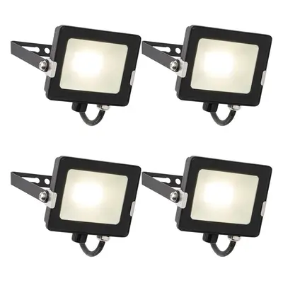 4 PACK Outdoor Waterproof LED Floodlight - 20W Cool White LED - Matt Black