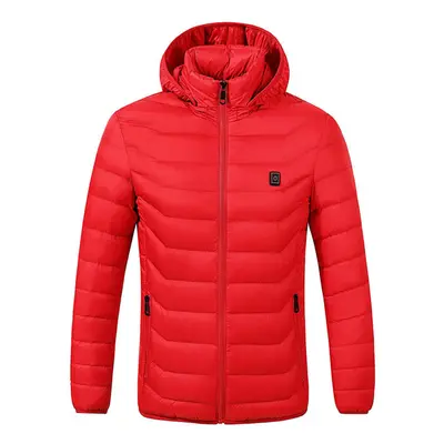 (Red, 4XL) Electric Heating USB Abdomen Back Intelligent Winter Hooded Heated Coat Jacket Temper