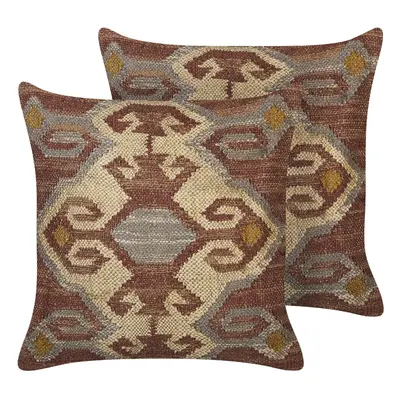 Set of Jute Cushions Geometric Pattern x cm Multicolour URPAD