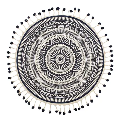 Round Cotton Area Rug with Tassels Ã¸ cm Cream and Navy Blue TATVAN