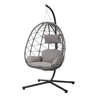 (Grey) Garden Egg Shape Hanging Chair with Stand &Cushion