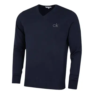 (L, Navy) Calvin Klein Mens V-Neck Tour Durable Comfort Golf Sweater