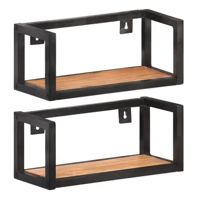 vidaXL 2x Solid Acacia Wood Wall Shelves cm Home Floating Display Rack