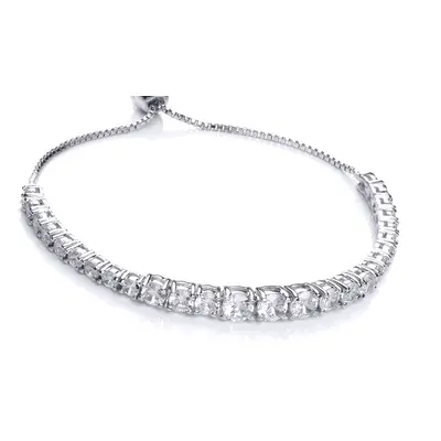 Jewelco London Ladies Sterling Silver Cubic zirconia Graduated Line Tennis Adjustable Toggle Sli