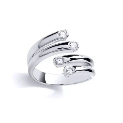 (O) Jewelco London Sterling Silver CZ Double Band Crossover Cluster Ring - GVR976