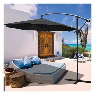 (Black, Cross Base) 3M Large Banana Cantilever Patio Garden Parasol Outdoor Umbrella