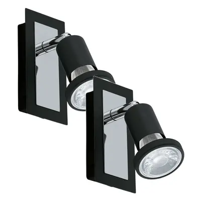 2 PACK Wall Spot Light Black & Chrome Back Plate & Shade Rocker Switch GU10 5W