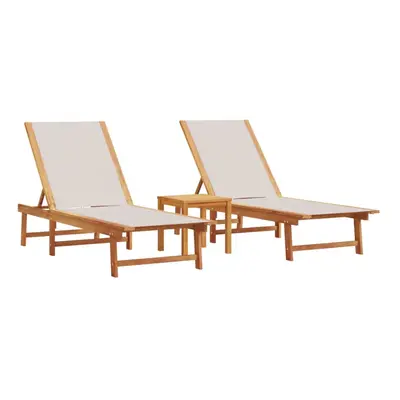 (grey, 2x sun lounger + table) vidaXL Sun Lounger Bed Outdoor Garden Recliner Solid Acacia Wood 