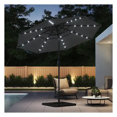 (Dark Grey, 4Pcs 15L Water Tanks) LED Lights Solar Powered Sun Shade Umbrella Outdoor Tilting Pa