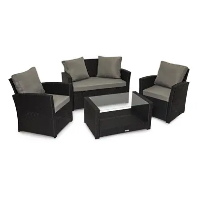 (Black, With Cover) EVRE Seater Rattan Garden Conservatory Patio Furniture Sofa Armchair Roma Se