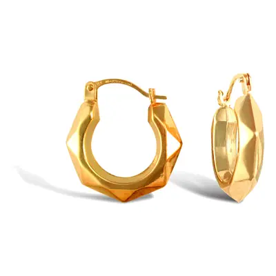 Jewelco London Ladies 9ct Yellow Gold Faceted Donut Creole Earrings - JER759A