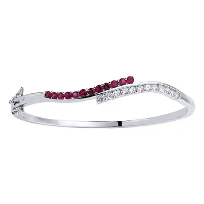 Jewelco London Ladies Sterling Silver Ruby-Red Cubic Zirconia Eternity Wave Bangle Bracelet - GV