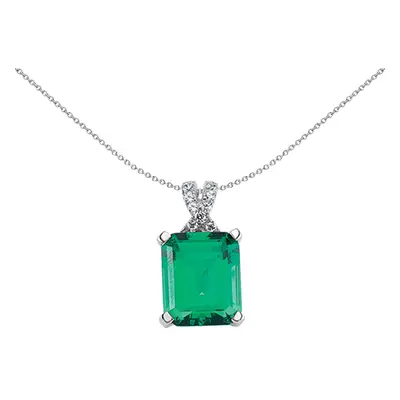 Jewelco London Ladies Sterling Silver Emerald-Green Emerald Cut Cubic Zirconia Crossover Pendant