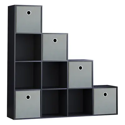 (Black, Grey) Durham Cube Staircase Shelf Drawer + Baskets