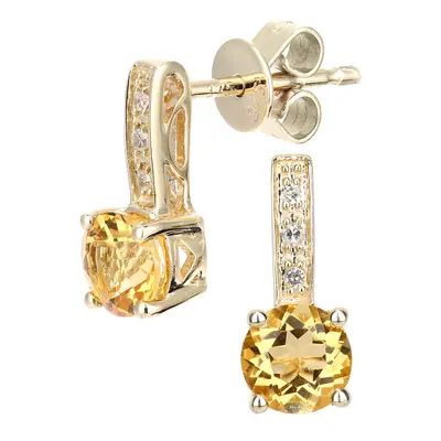 Jewelco London 9ct Yellow Gold Round 3pts Diamond Round 0.95ct Citrine Inverted Lollipop Drop Ea