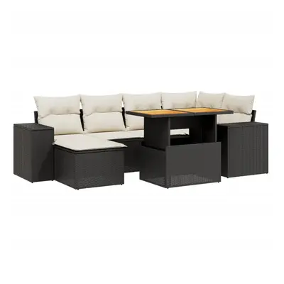 vidaXL Garden Sofa Set Piece with Cushions Outdoor Sofa Black Poly Rattan