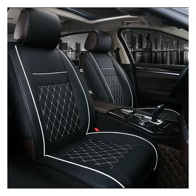 (Black & White) 1psc PU Leather Car Full Surround Seat Cover Cushion Protector Set Universal for