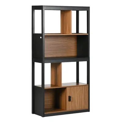 HOMCOM 4-Tier Bookshelf Freestanding Bookcase W/ Storage for Study Walnut Brown