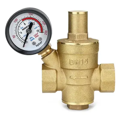 Water Pressure Regulator 16mm Brass Adjustable Reducer DN15 With Gauge Meter