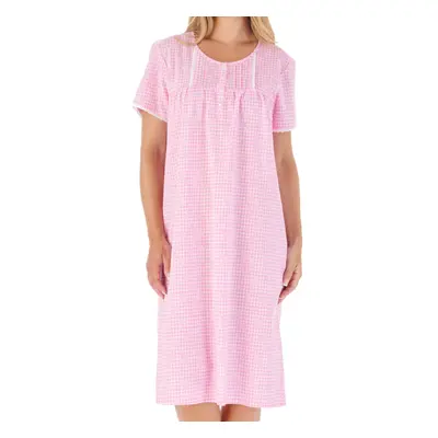 (Pink, UK 24/26) Slenderella Ladies Cotton Gingham & Floral Short Sleeve Nightdress