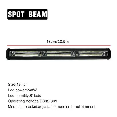 (19 Inch) 12V-80V 7Inch/13Inch/19Inch 4860Lm/8100Lm/14580Lm Slim Single Row Spot Beam LED Work L