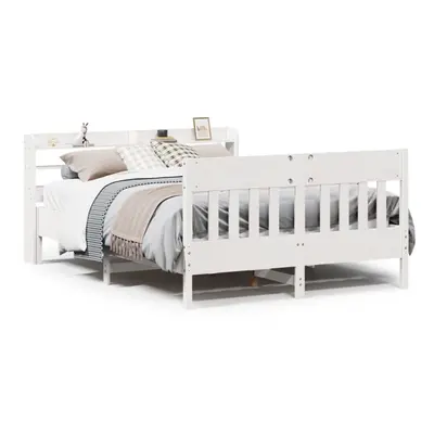 vidaXL Bed Frame with Headboard Bed Base White 140x190 cm Solid Wood Pine