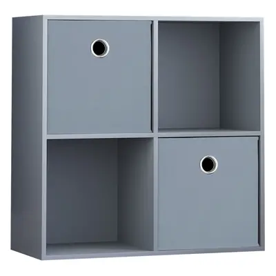 (Grey, Grey) Durham Cube Shelf Wood Bookcase with Baskets