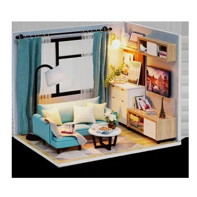 () Happiness Time Living Room Corner DIY Doll House With Furniture Music Light Cover Miniature M