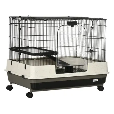 PawHut Small Pet Animal Cage w/ Metal Wire Top Platform Removable Tray Wheels