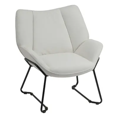 Linen Armchair with Black Iron Legs, Beige