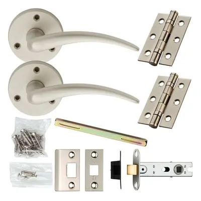 Door Handle & Latch Pack Satin Chrome Slimline Bar Lever Screwless Round Rose