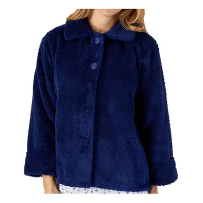 (Navy, Large - UK 16/18) Slenderella Ladies Soft Waffle Fleece Button Up Collar Bed Jacket