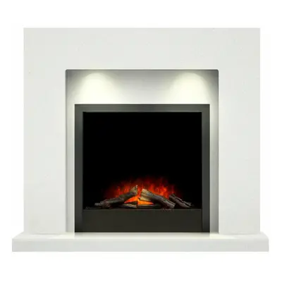 Adam Cuba in White Marble with Adam Ontario Electric Fire in Black, Inch