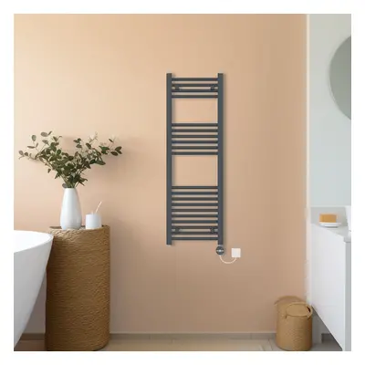 (Anthracite, 1200x400mm) NRG Prefilled Thermostatic Electric Straight Heated Towel Rail Radiator