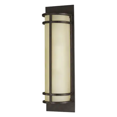 Twin Wall Light Amber Ribbed Glass Shade Grecian Bronze LED E27 60W