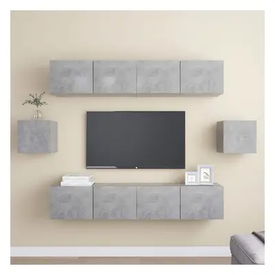 vidaXL TV Cabinet Set Piece Concrete Grey Chipboard Home Furniture TV Stand