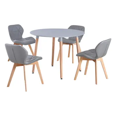 (Grey Table & Grey PU Chairs) Charles Jacobs Round Seat Dinner Table & Chair Circular Scandi Set