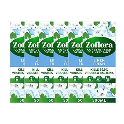 Zoflora Linen Fresh 6pc x 500ml, Concentrated 3-in-1 Multipurpose Disinfectant Kills 99.9% of Ba