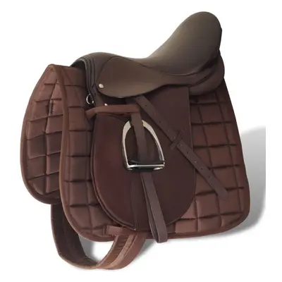 vidaXL Horse Riding Saddle Set 17.5" Real Leather Brown 12cm 5-in-1 Equestrian