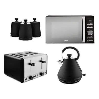 Tower Sera Black Kettle Slice Toaster Microwave & Canisters Set