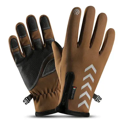 (Desert color, XL) Cycling Warm Gloves Season Outdoor Waterproof Sports Anti-skid Five-finger To